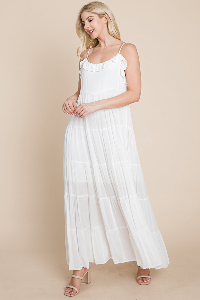 Maxikleid mit Bindeträgern und Stufenrock