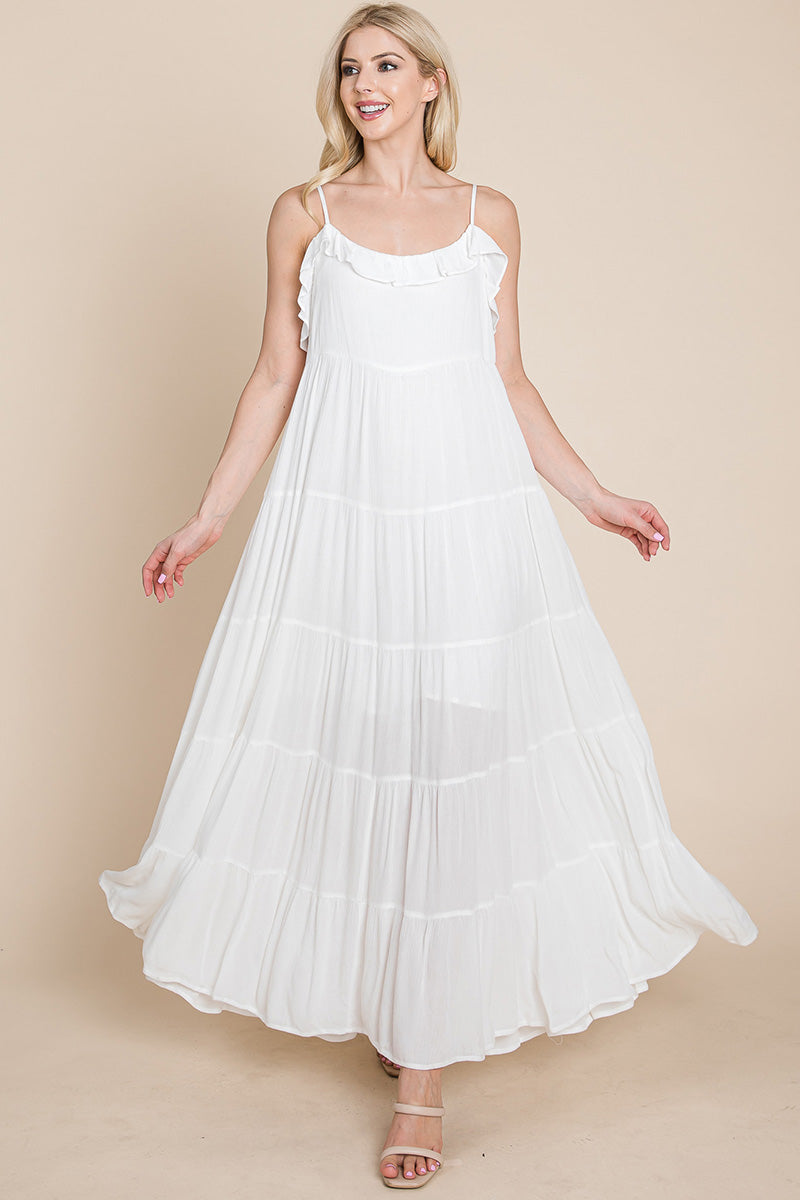 Maxikleid mit Bindeträgern und Stufenrock