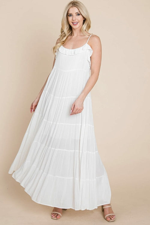 Maxikleid mit Bindeträgern und Stufenrock