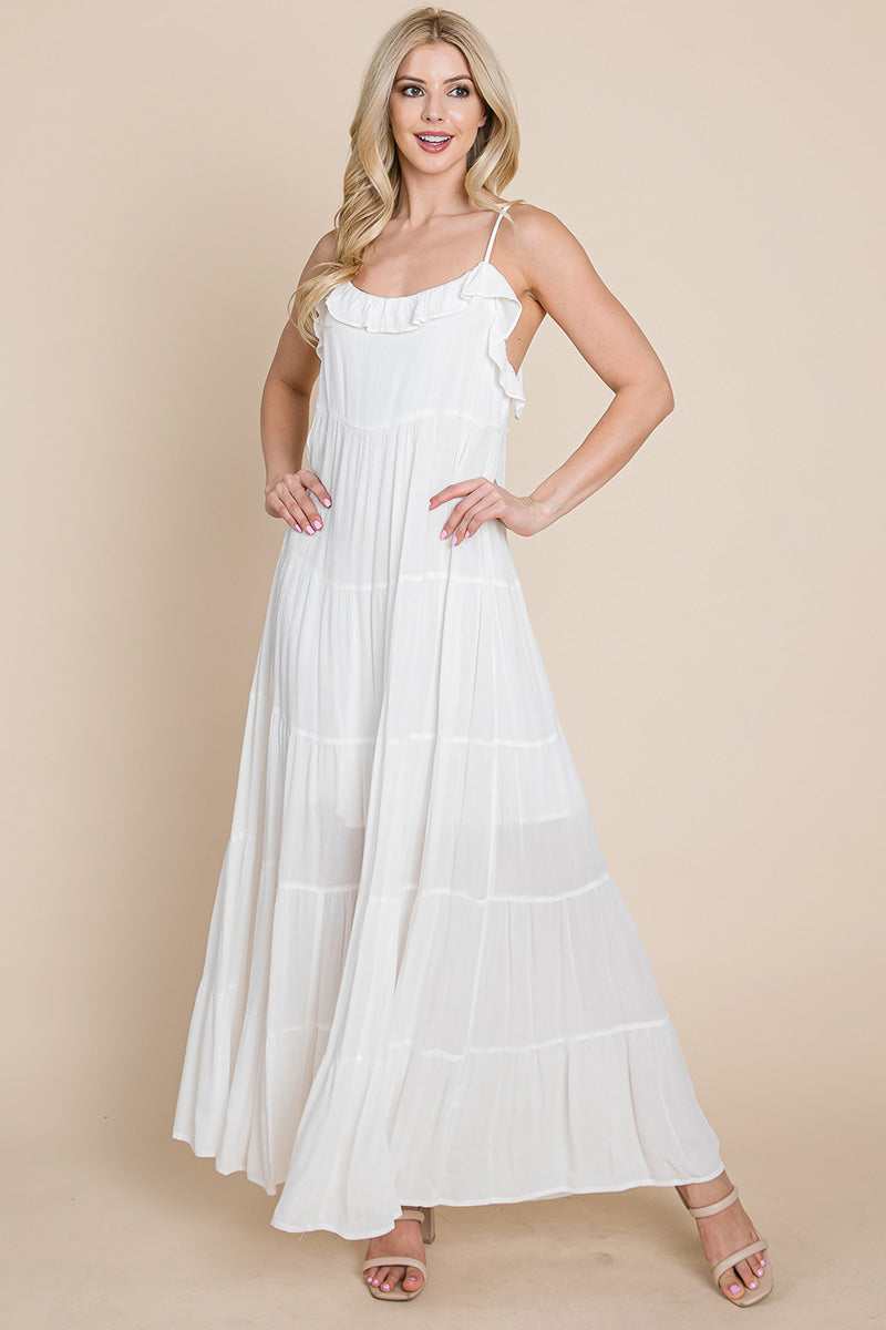 Maxikleid mit Bindeträgern und Stufenrock