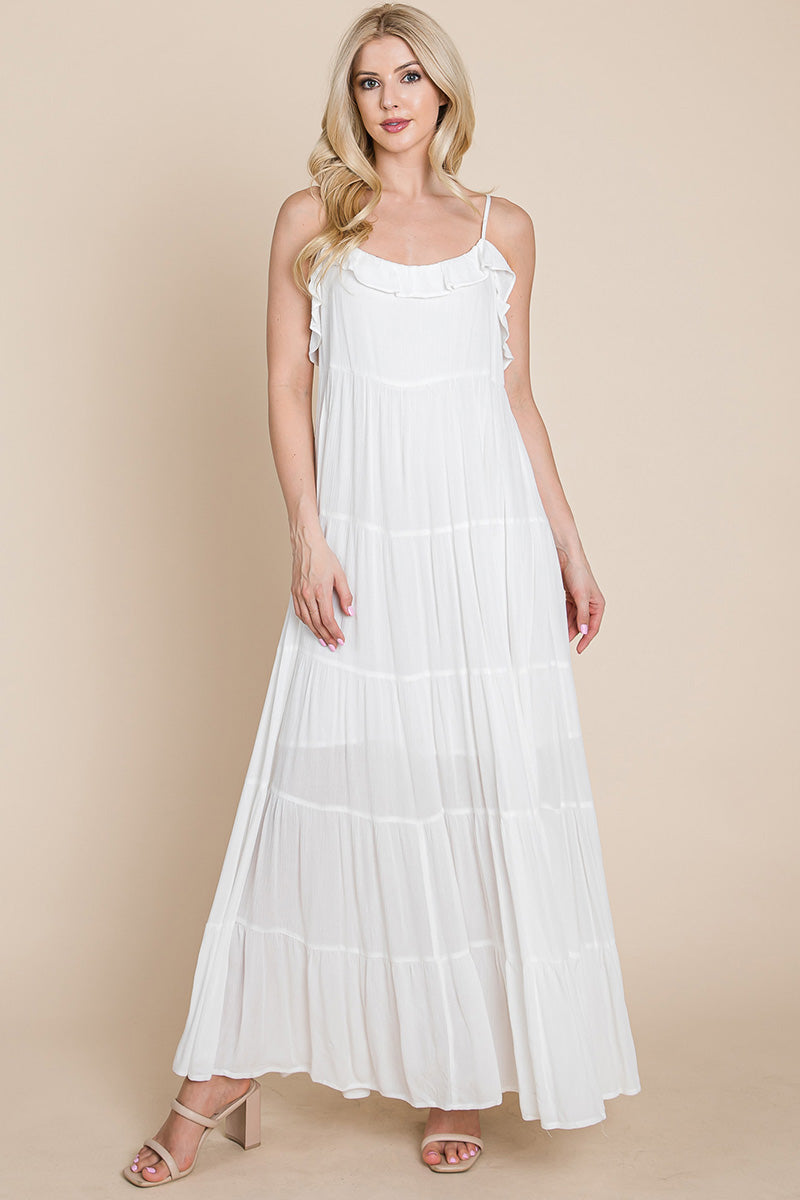 Maxikleid mit Bindeträgern und Stufenrock