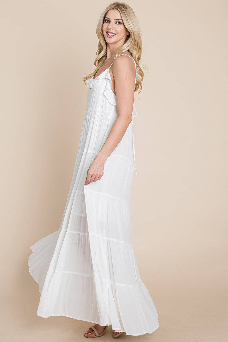 Maxikleid mit Bindeträgern und Stufenrock