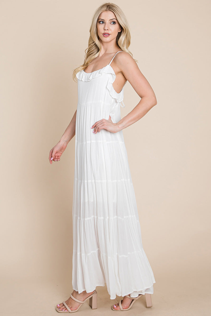 Maxikleid mit Bindeträgern und Stufenrock