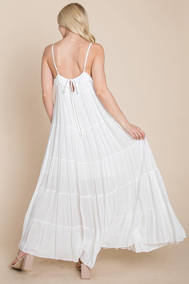 Maxikleid mit Bindeträgern und Stufenrock