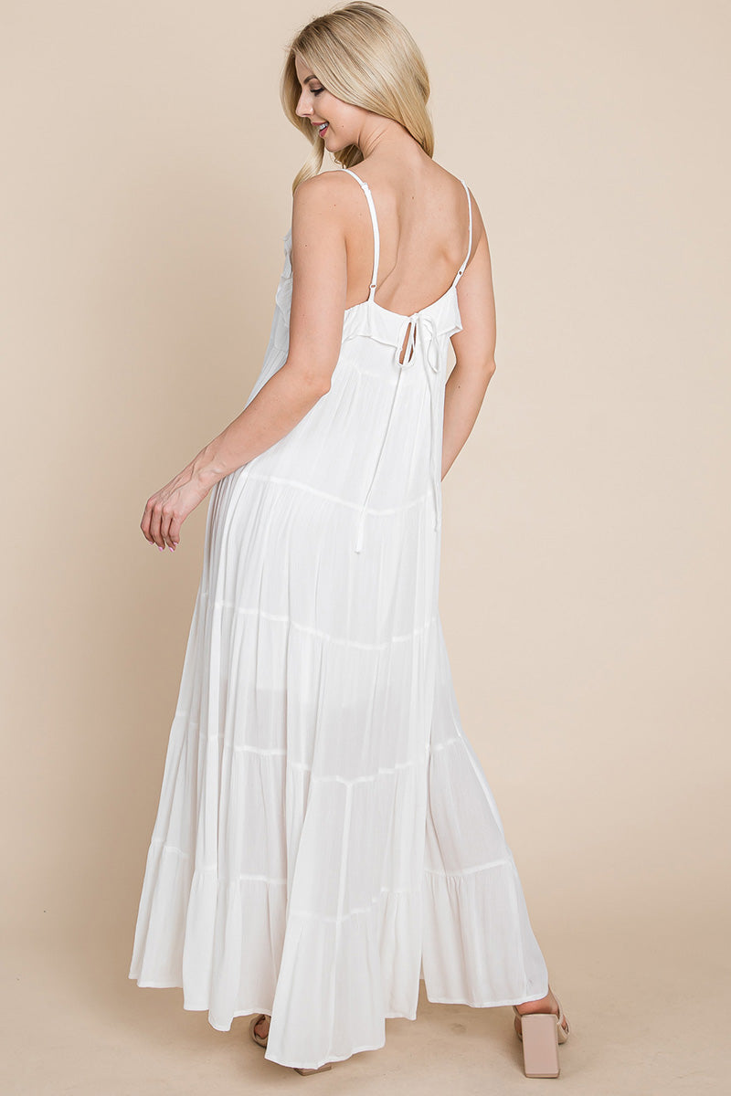 Maxikleid mit Bindeträgern und Stufenrock