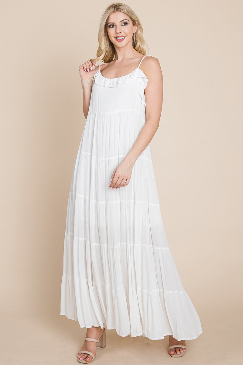 Maxikleid mit Bindeträgern und Stufenrock
