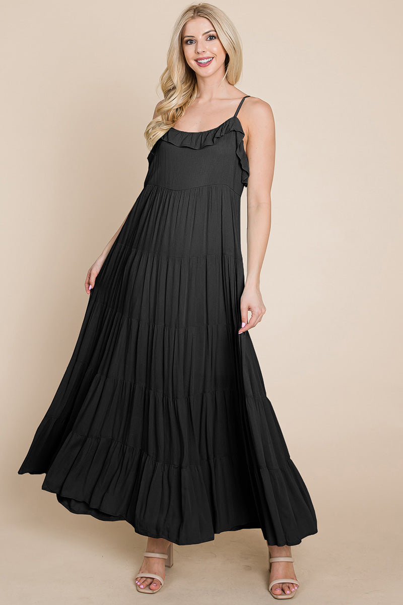 Maxikleid mit Bindeträgern und Stufenrock