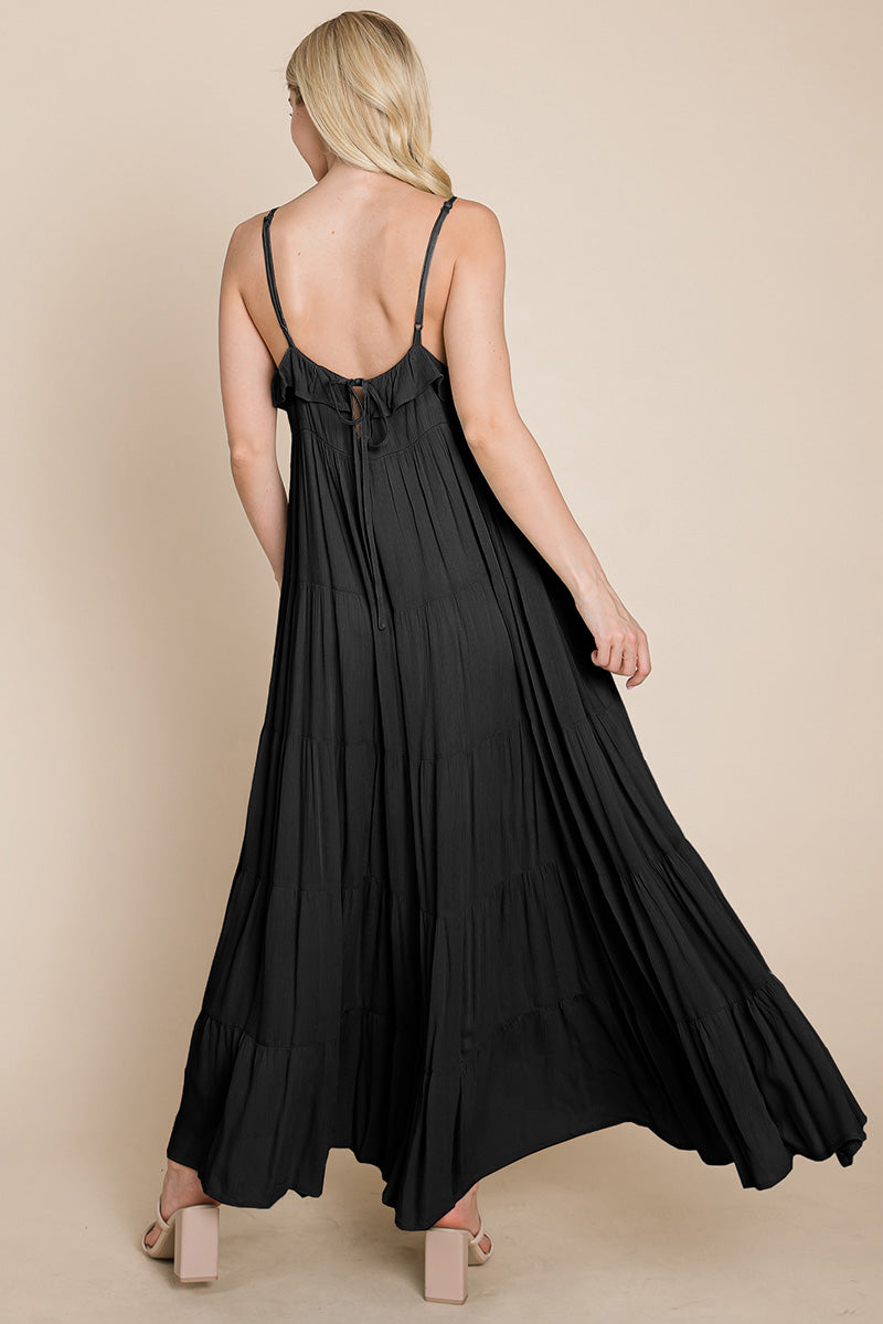 Maxikleid mit Bindeträgern und Stufenrock