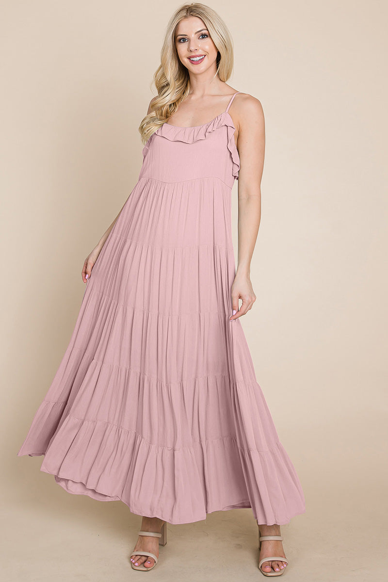 Maxikleid mit Bindeträgern und Stufenrock