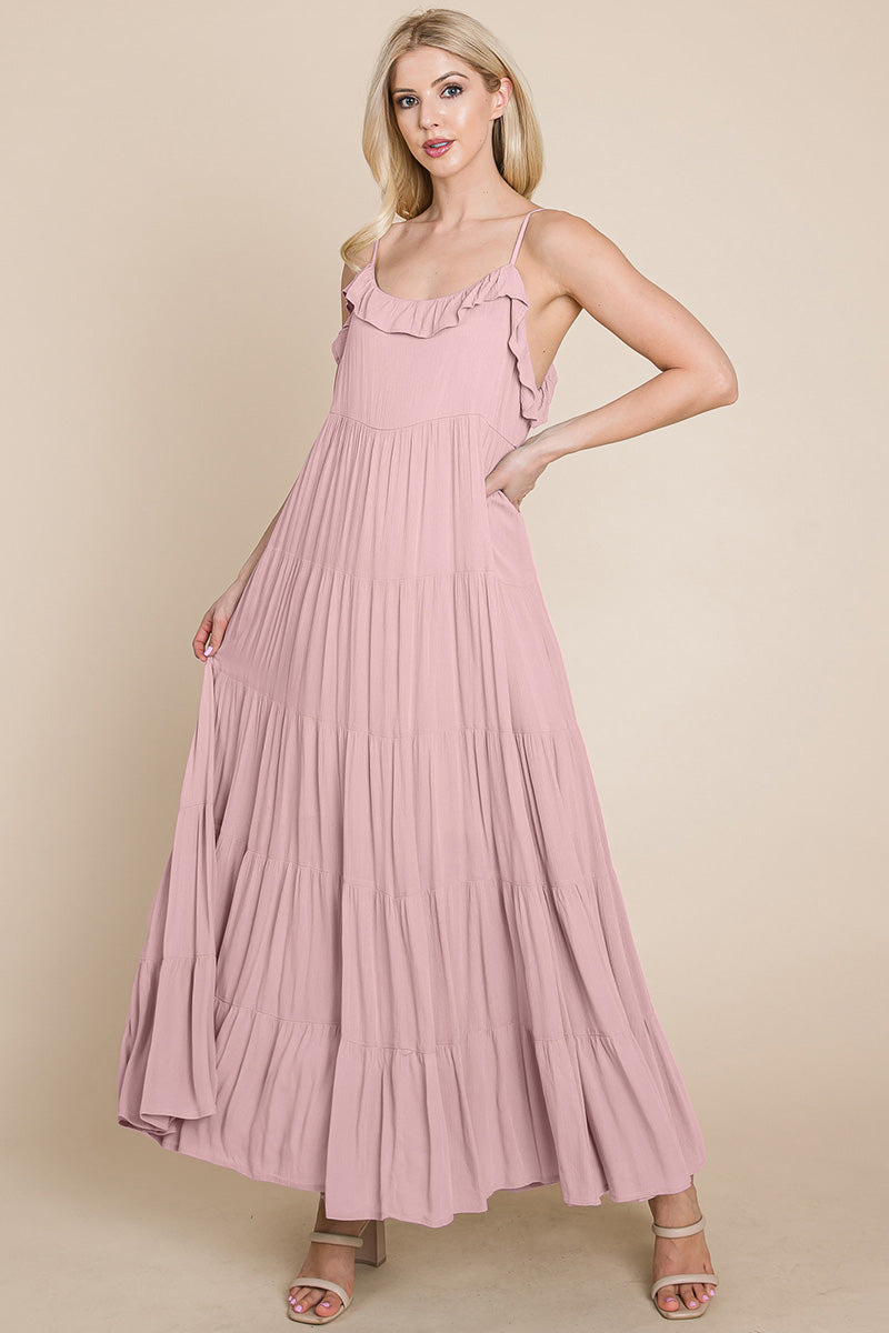 Maxikleid mit Bindeträgern und Stufenrock