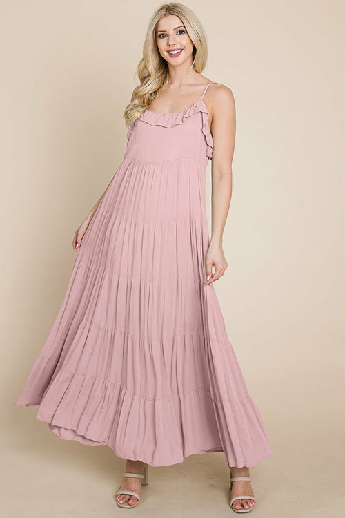 Maxikleid mit Bindeträgern und Stufenrock