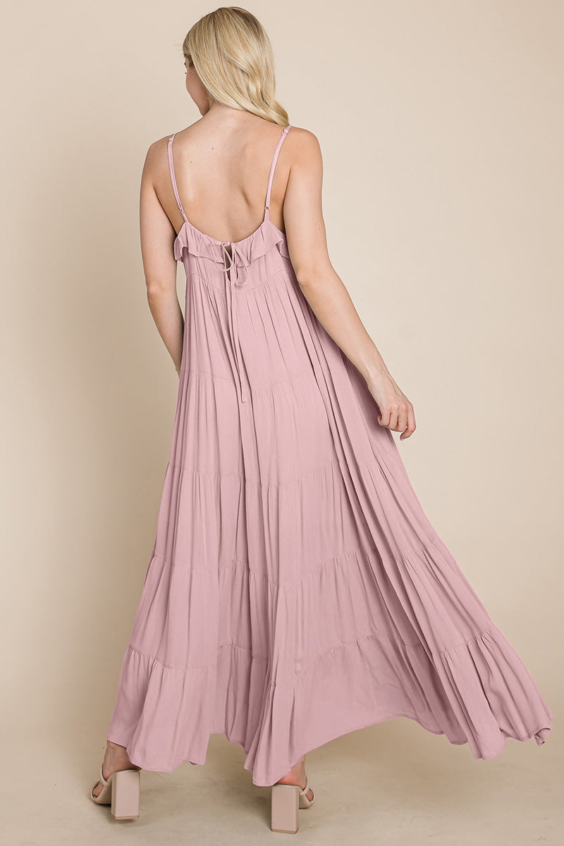 Maxikleid mit Bindeträgern und Stufenrock