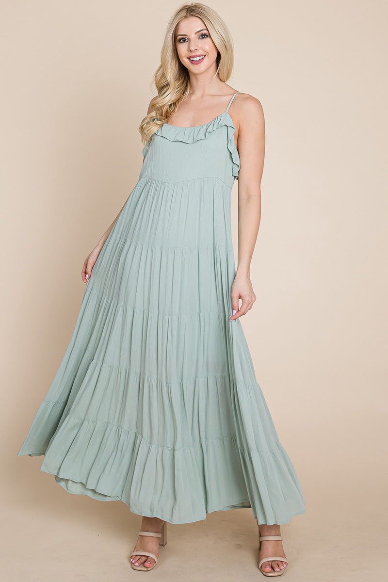 Maxikleid mit Bindeträgern und Stufenrock