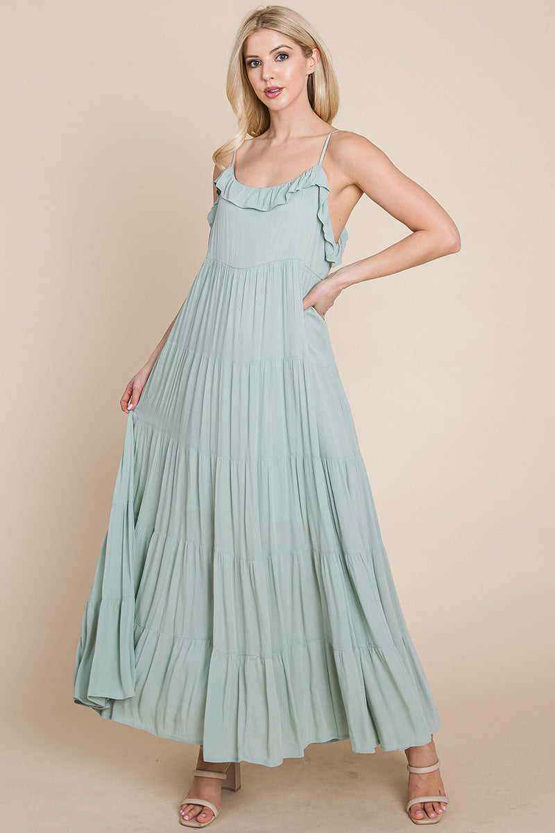 Maxikleid mit Bindeträgern und Stufenrock