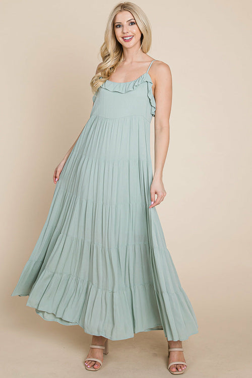 Maxikleid mit Bindeträgern und Stufenrock