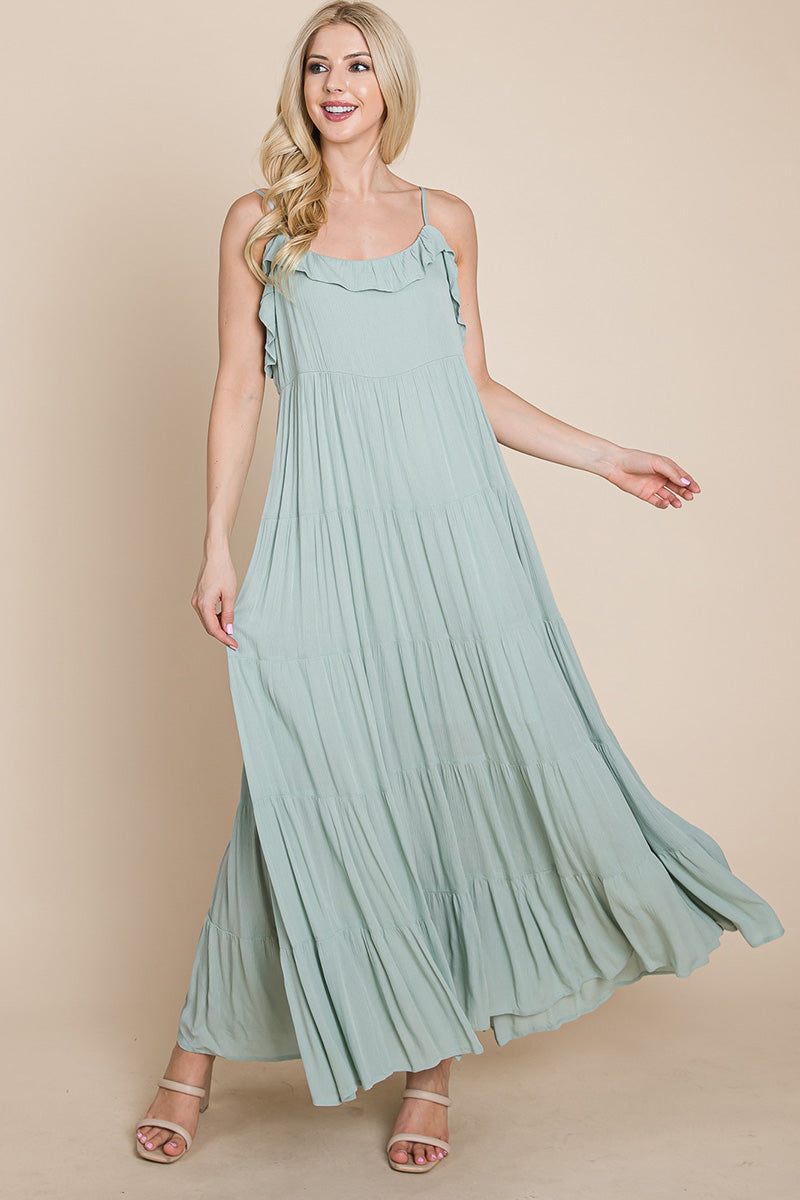 Maxikleid mit Bindeträgern und Stufenrock