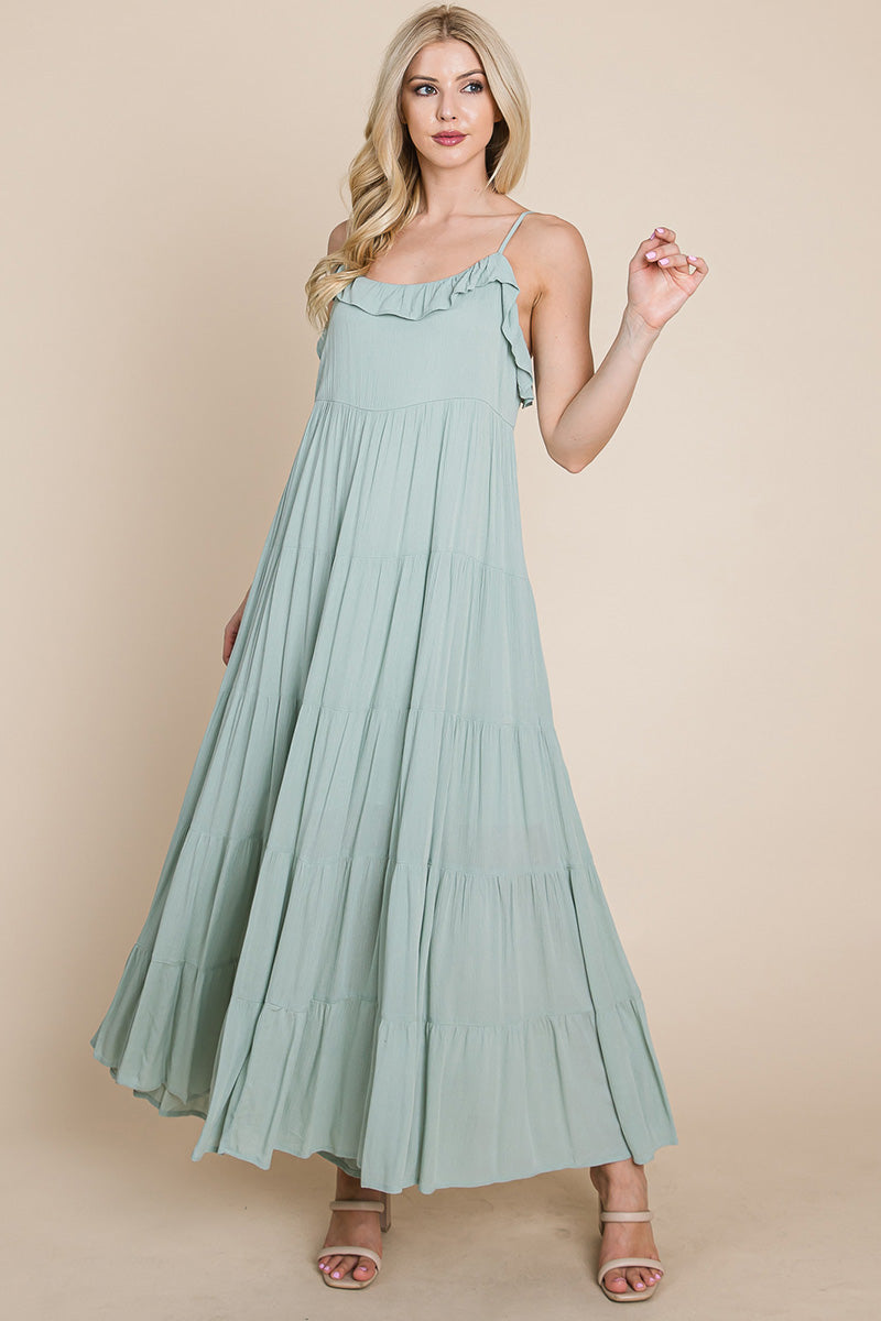 Maxikleid mit Bindeträgern und Stufenrock