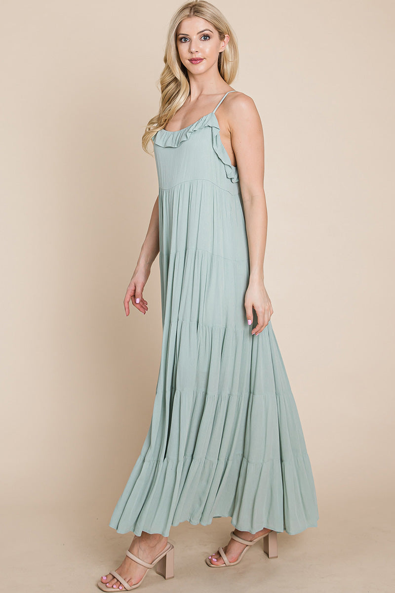 Maxikleid mit Bindeträgern und Stufenrock