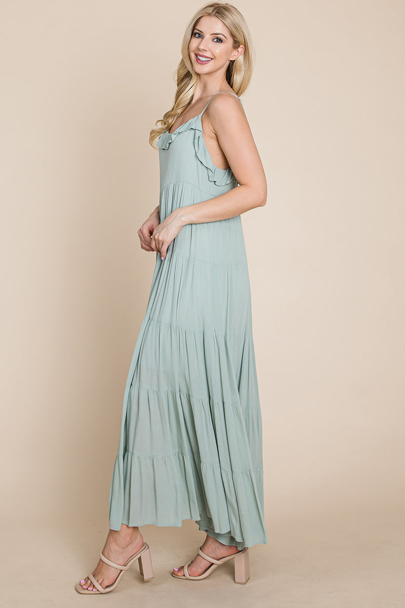 Maxikleid mit Bindeträgern und Stufenrock