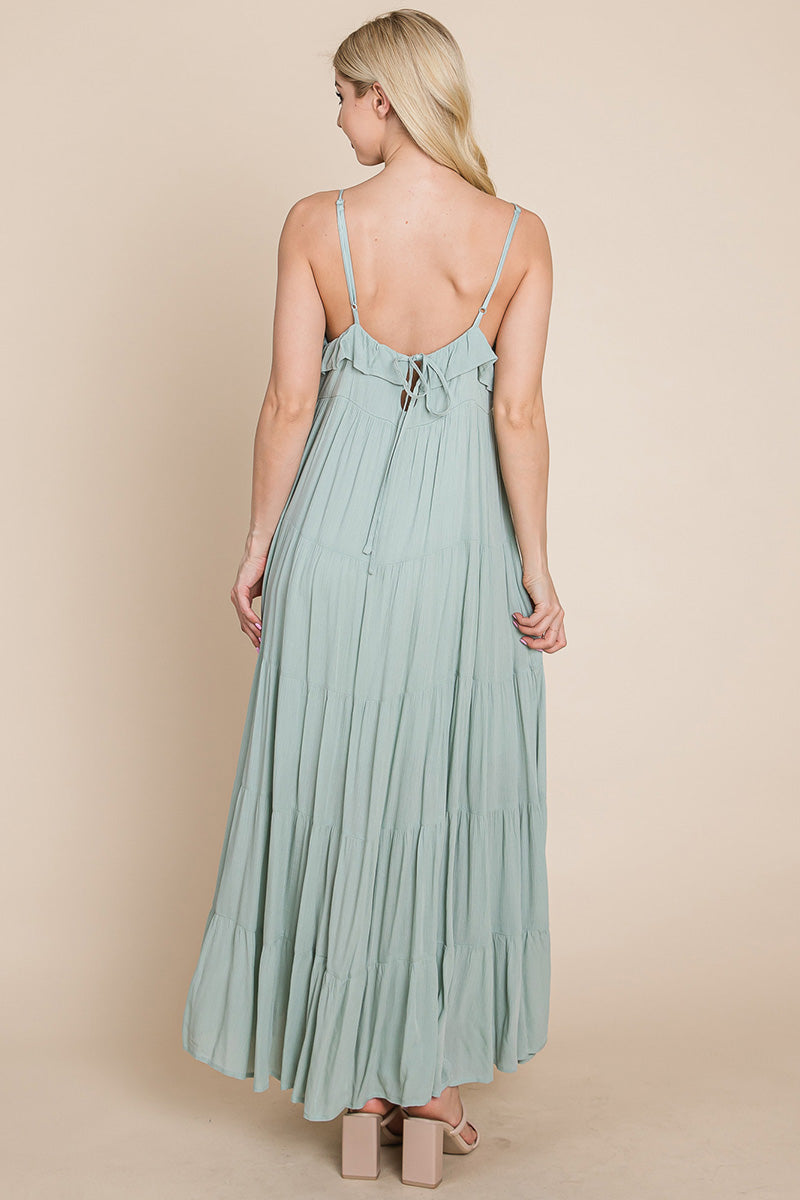 Maxikleid mit Bindeträgern und Stufenrock