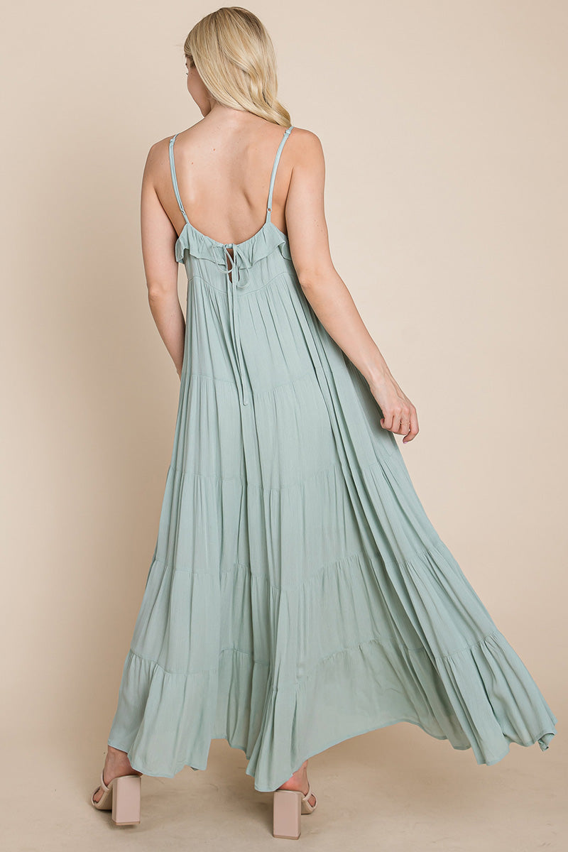 Maxikleid mit Bindeträgern und Stufenrock