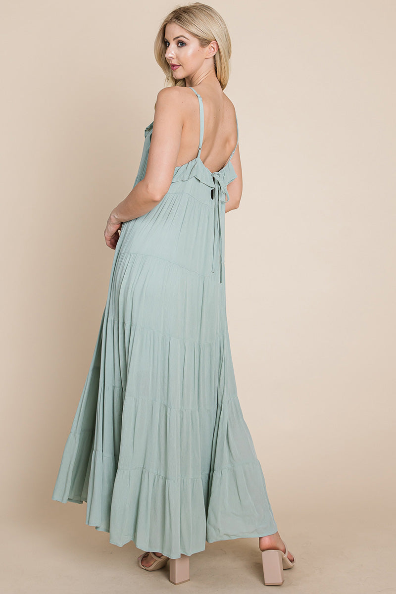 Maxikleid mit Bindeträgern und Stufenrock