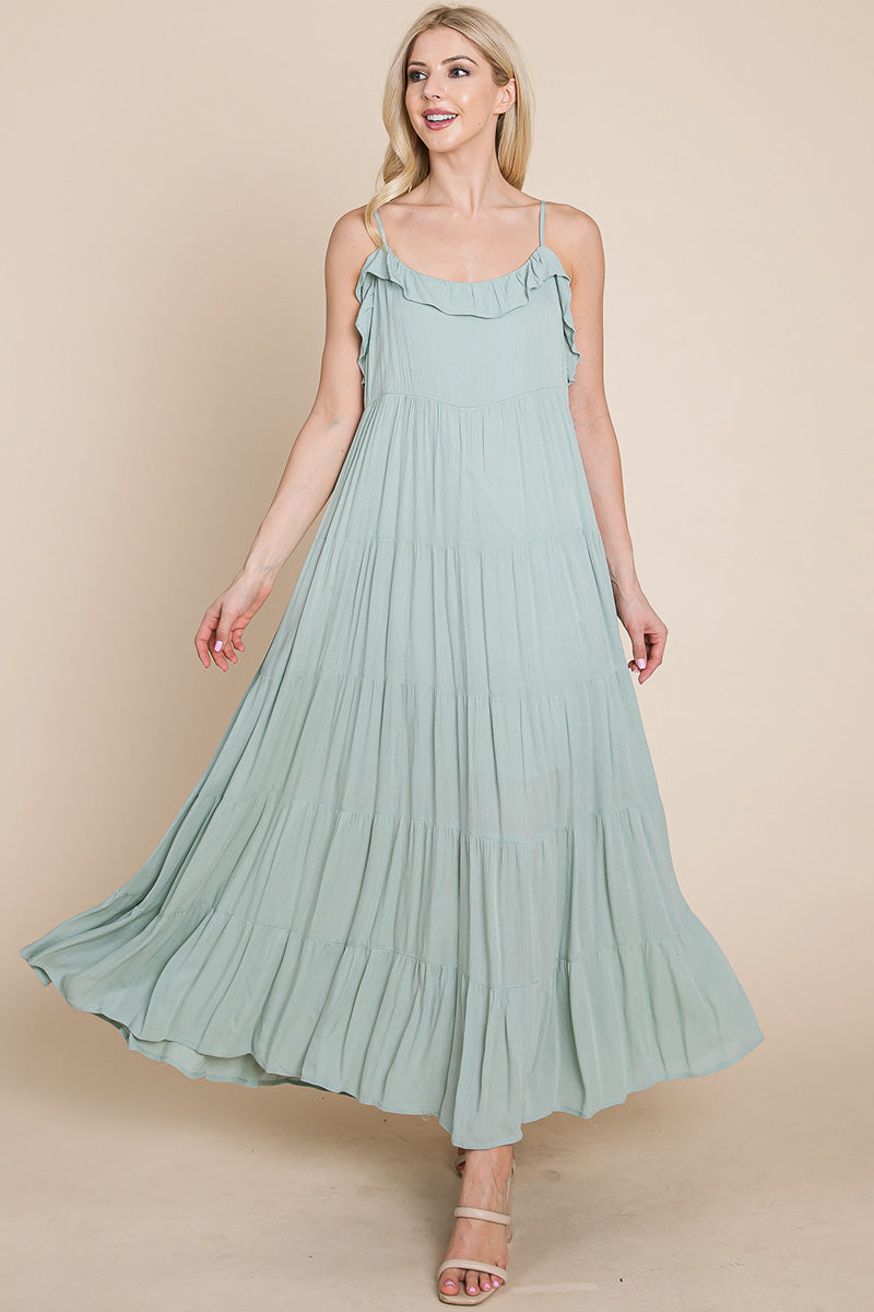 Maxikleid mit Bindeträgern und Stufenrock