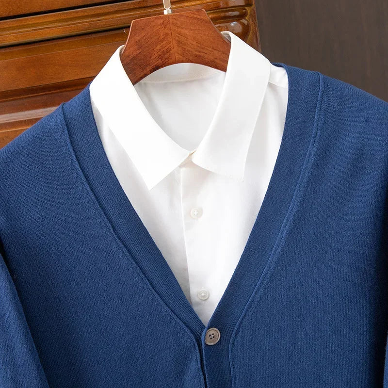 BROWON Brand Mens Sweater Cardigan Business Casual Classic V-neck Solid Color Cardigan Men Sweater Korean Fashion Mens Clothes