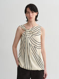 Elastic silk twisted collar original geometric print slim fit multi-occasion T-shirt sleeveless vest for women