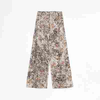 "Slow Paris" Vintage Print Linen Blend Cut Scimitar Wide Leg Casual Pants