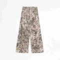 "Slow Paris" Vintage Print Linen Blend Cut Scimitar Wide Leg Casual Pants