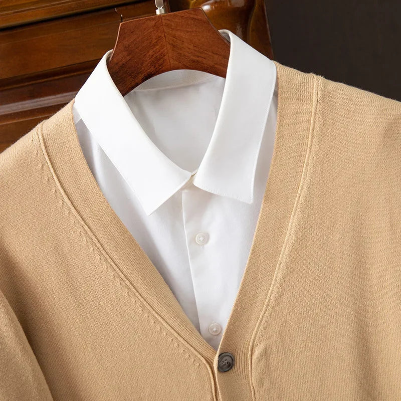 BROWON Brand Mens Sweater Cardigan Business Casual Classic V-neck Solid Color Cardigan Men Sweater Korean Fashion Mens Clothes