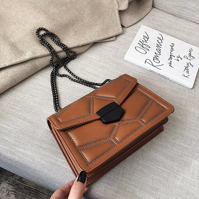 Yogodlns Vintage Rivet Chain Small Shoulder Bags for Women Flap PU Leather Fashion Small Square Crossbody Bag Designer Handbag