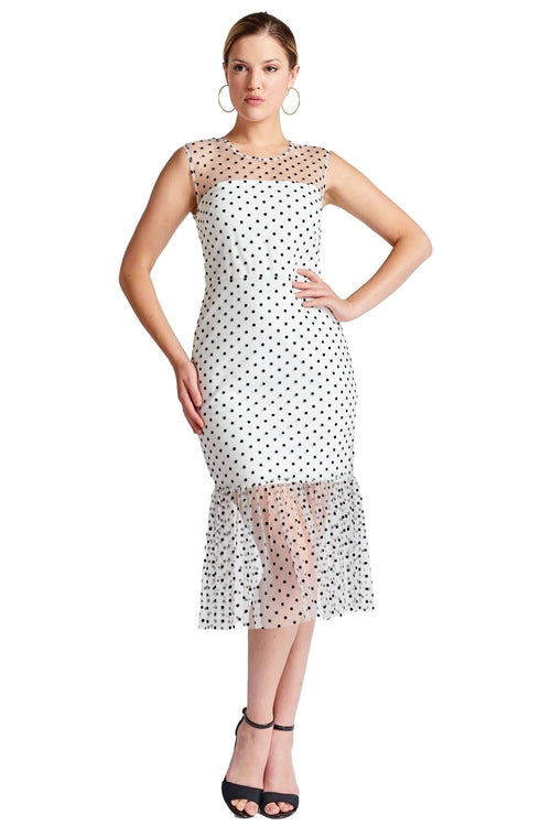 Muse Kleid – Ärmelloses Midi-Meshkleid mit Polka-Dot-Muster