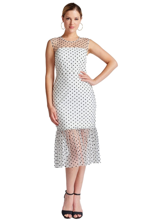 Muse Kleid – Ärmelloses Midi-Meshkleid mit Polka-Dot-Muster